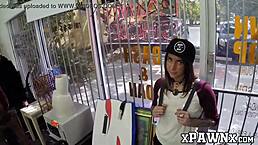 Broker Pays Cutie for Servicing His Hard Cock at Work