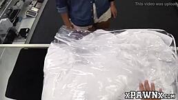 Big Booty Babe Sells Tight Slit to Deviant Pawnbroker at Work