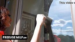 I couldn't resist her blue eyes and fake tits on the sofa; her hairy pussy got a wild handjob and blowjob.