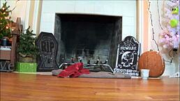 This goddess humiliates her slave barefoot in femdom session.