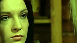 Busty pale lesbian slave with big natural boobs whipped hard in bondage.