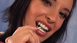 Candy girl playing with lollipops in horny teen session