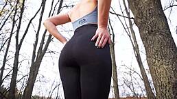 fit milf teases with sexy ass in tight black leggings