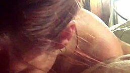 The wife sucks cock deeply, deepthroat action in the bedroom