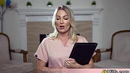 Andi Avalon, MILF nurse, gives handjob to get sample fast.