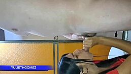 at the gym, i’m givin my stepdad a sloppy blowjob while trainer watches, so real!