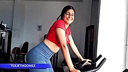 at the gym, i’m givin my stepdad a sloppy blowjob while trainer watches, so real!