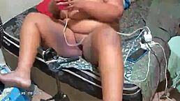 Chubby Brazilian milf with huge natural tits waits for husband to leave and cums with her lover.