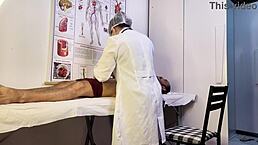 patient can’t resist and gets hard during exam with nurse. the sensual brunette handles his big cock.