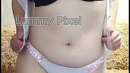 Horny brunette Lammy Pixel stripteases in lingerie, flaunting gorgeous ass!