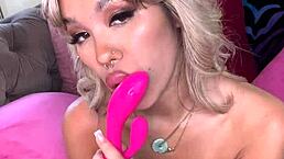 Is Luna Luxe teasing her big Latina ass with that pink vibrator on the couch?