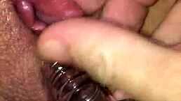 Wife performs suction on swollen area in close-up