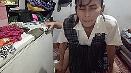 Colegiala sneaks into room for steamy sex session