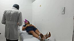 Kinky doctor masturbates his cock in the office