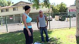 Big tits yoga girl meets stranger in various positions