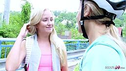 Skinny virgin teens try first lesbian sex outdoors after college