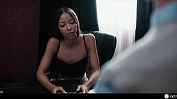 Bratty girl feels naughty cheating on boyfriend with nerdy classmate