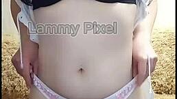 Horny brunette Lammy Pixel stripteases in lingerie, flaunting gorgeous ass!