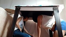 we sneak under table for secret lesbian playtime fun.