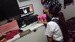 Colegiala sneaks into room for steamy sex session