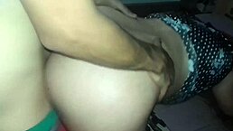 setting up tripod for doggy fuck in short floral dress