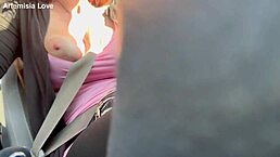 Artemisia Love On A Car Ride Flashing Her Big Boobs