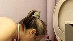 European housewife bound and spanked in toilets 😈