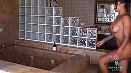 Mariana and Mariam in raw lesbian bathroom sex!