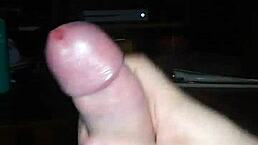 Jerking off to tranny porn, aiming for cumshot