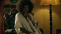 black milf performs striptease and dances for sexy babe