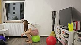 girl messing around with balloons while rocking pantyhose. just casual fun today.