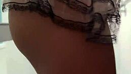 sexy amateur latina stepsister in lingerie and costume cleans the house