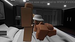 Roblox girlfriend rides monster cock with big tits bouncing in bedroom