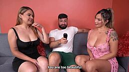 Shameless lesbian friend seduces her friend’s husband right in front of her. It turns into a wild bisexual threesome with big Colombian tits!