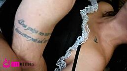 Can the hot maid resist the boss's advances while cleaning?