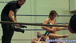Wrestling babes shake their big asses during a close-up catfight, with small tits and european amateurs involved.