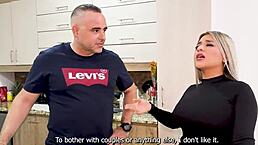 Stepsister Caught with Step Daddy in Kitchen Threesome Chaos