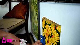 Can the hot maid resist the boss's advances while cleaning?