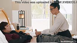 teacher aids student with sneaky handjob action