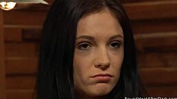 Busty lesbian slave with big natural tits plays with madame