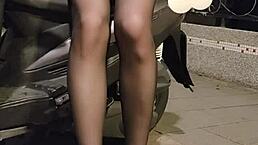 Shemale Ting Xuan In Office Lady Suit Plays With Love Egg Outdoors At Work