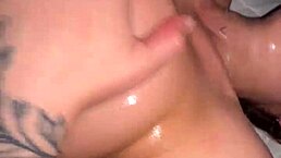 Wife gets cum on tits during shower blowjob