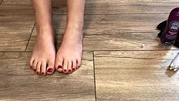 hey, check out this sexy european girl doing a handjob in nylon stockings