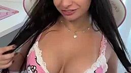 emanuelly raquel hot latina dirty talking while applying oil over her big boobs