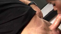 Inside the strip club the wanted brunette works but is quickly apprehended by an authority figure that craves anal sex