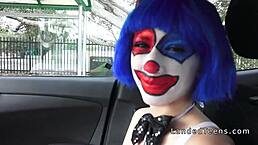 Teen in clown costume fucks outdoor for cumshot