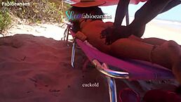 ebony massages curvy latina on beach for cuckold fun