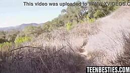 three teen 18+s coax friend to show dick while camping. they get fucked one by one in wild woods!