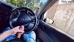 masturbating in the car in public to please the hot girl at the bus stop