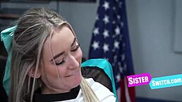 Trading my teen step sis in uniform for friend's cheerleader sis in wild group action